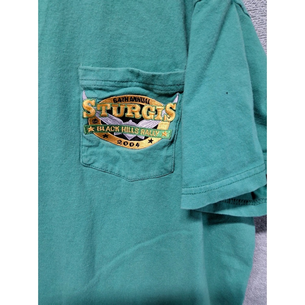 Vintage Sturgis 2004 Black Hills Rally64th Annual Pocket T-ShirtGreen Mens XL/b2 - Picture 3 of 5